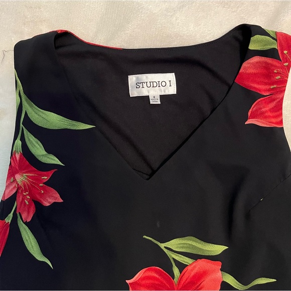 Vintage Studio I Midi Floral Dress Gown Black Flowy Size 8 - Picture 3 of 4